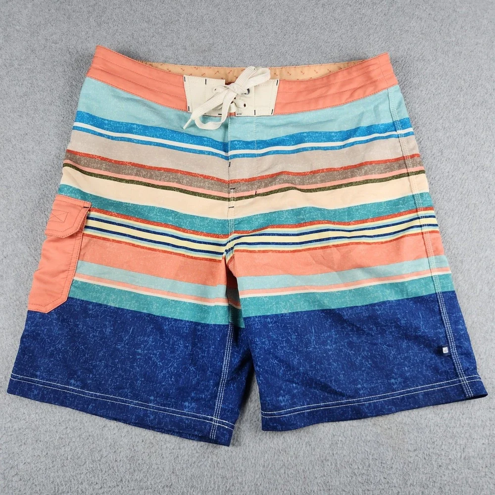 Sperry Top-Sider Swim Trunks Shorts Mens 36 Multi Striped Cargo Pocket Lace Up